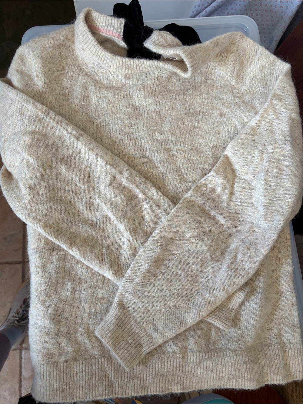 Boden Cream Wool Blend Sweater Velvet Bow Tie Back